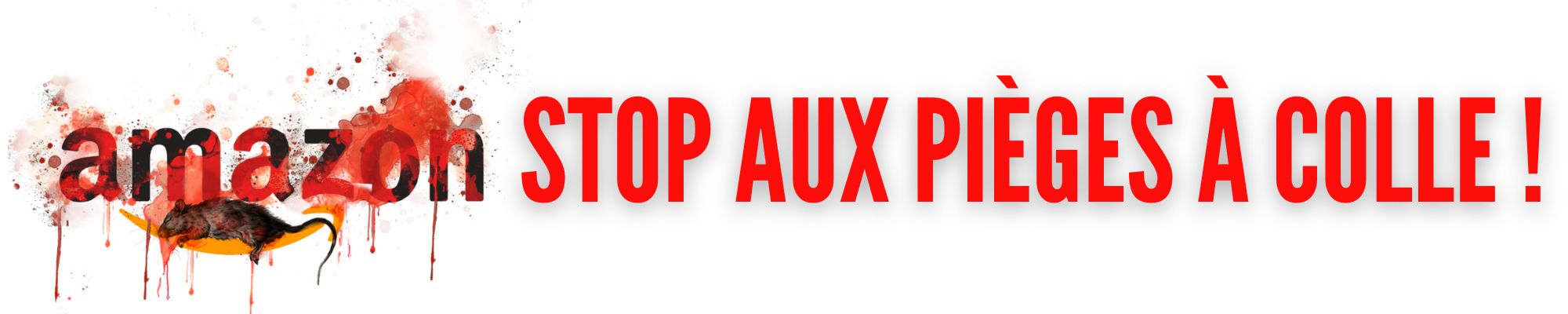 logo ensanglanté d'Amazon avec un rat mort en dessous