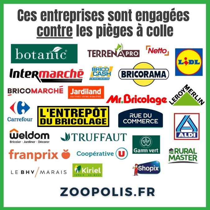 Logos des entreprises engages à ne pas vendre de pièges à colle