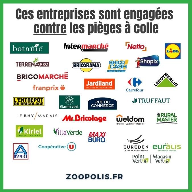 Logos des entreprises engages à ne pas vendre de pièges à colle