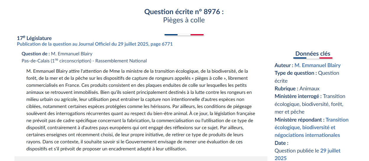 question écrite pièges à colle blairy