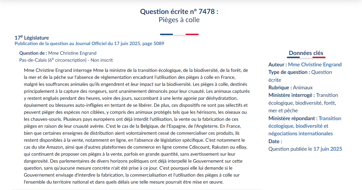 question écrite pièges à colle engrand