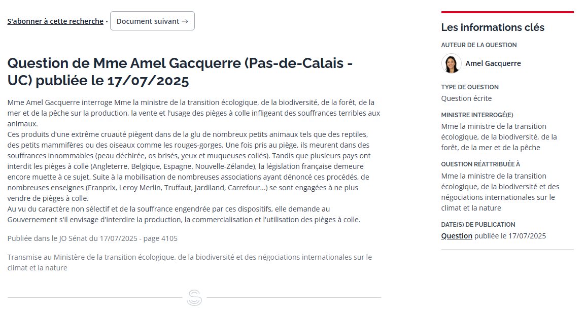 question écrite pièges à colle gacquerre