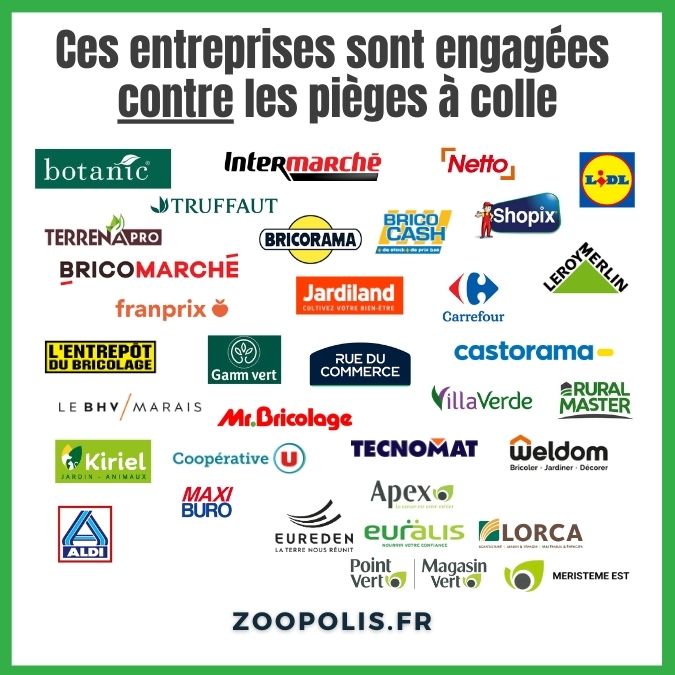 Logos des entreprises engagées contre les pièges à colle.