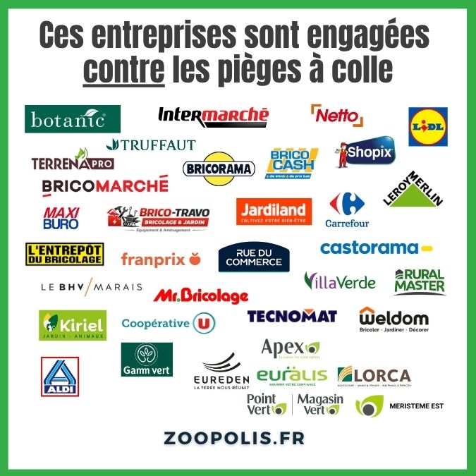 Logos des entreprises engagées contre les pièges à colle.