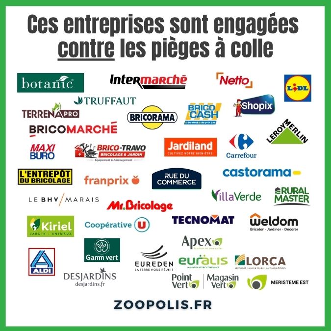 Logos des entreprises engagées contre les pièges à colle.