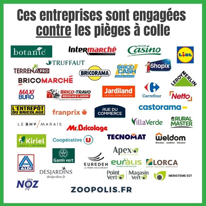 Logos des entreprises engagées contre les pièges à colle.