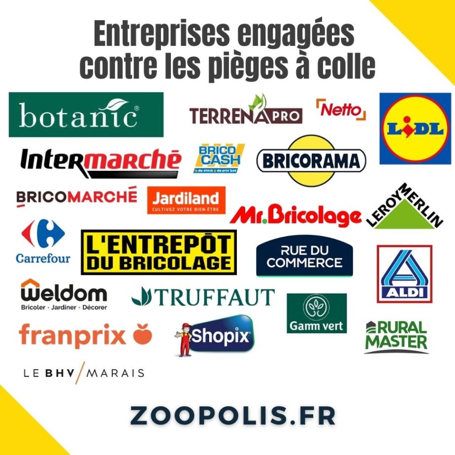 Logos des enseignes qui se sont engagées à tourner le dos à la vente de pièges à colle.
